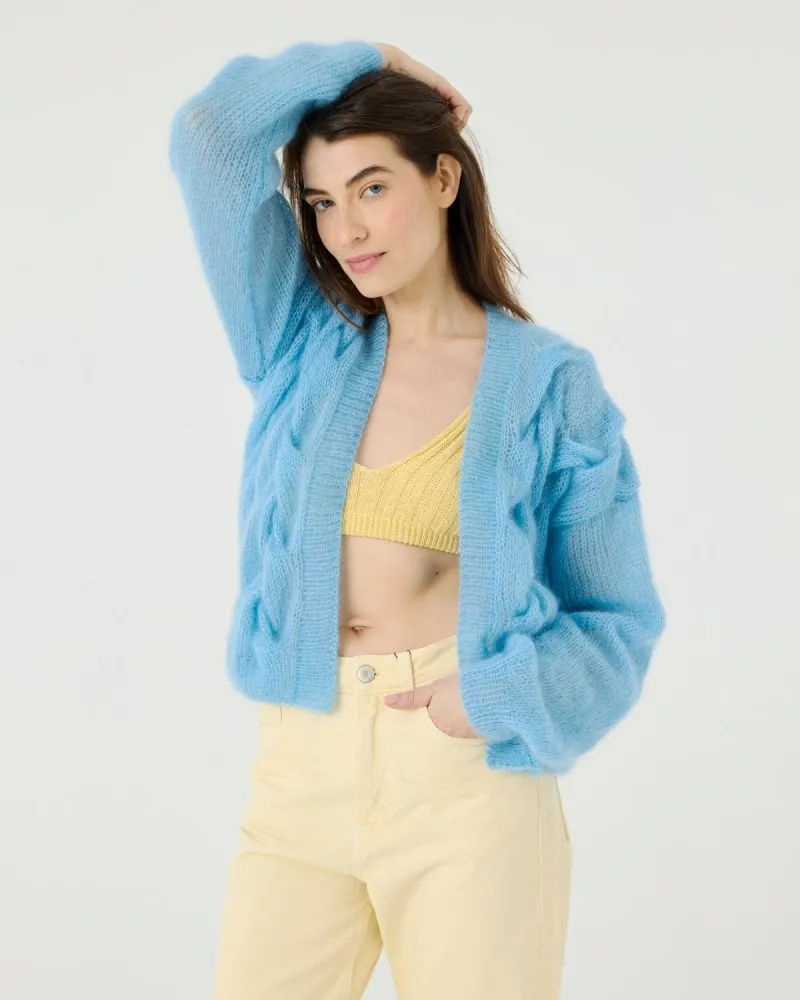 Twisted Erik: Seaglass Silk Mohair Cardigan sold by The Knotty Ones