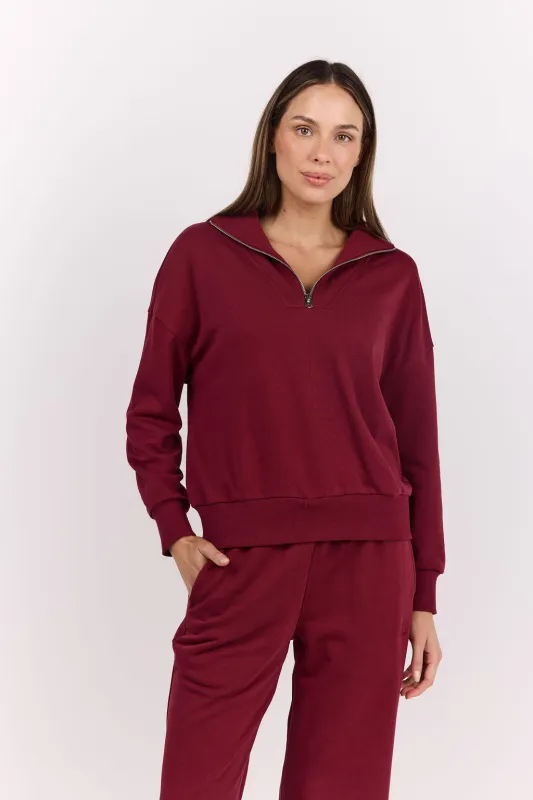 Foundation Half Zip Sweatshirt Burgundy made by dk active