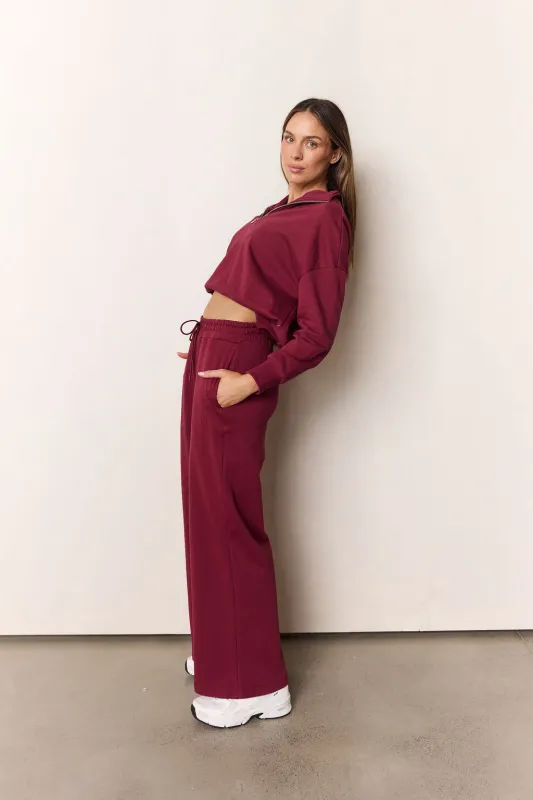 Off Duty Wide Leg Sweatpant Burgundy made by dk active