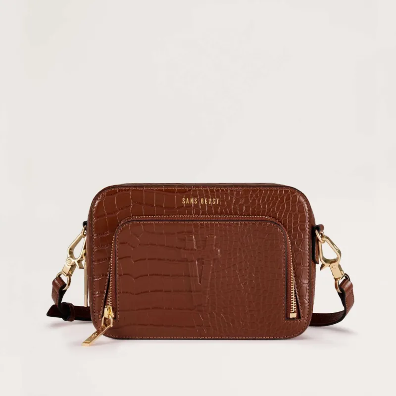Sojourn Crossbody - Mahogany Croco sold by Sans Beast