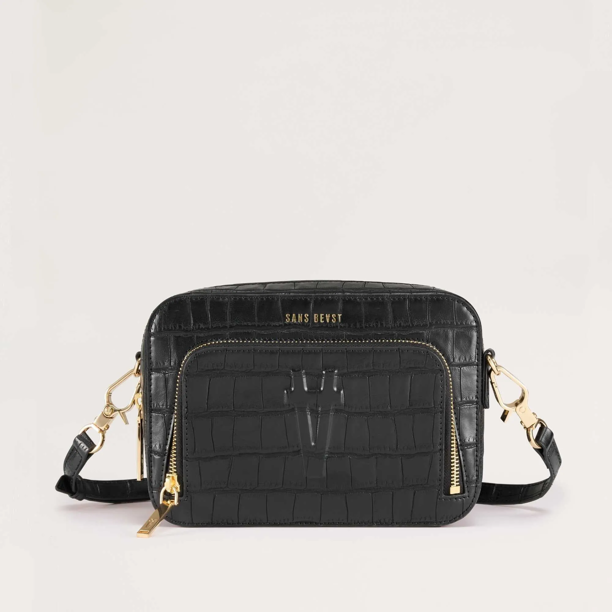 Sojourn Crossbody - Noir Croc Emboss sold by Sans Beast