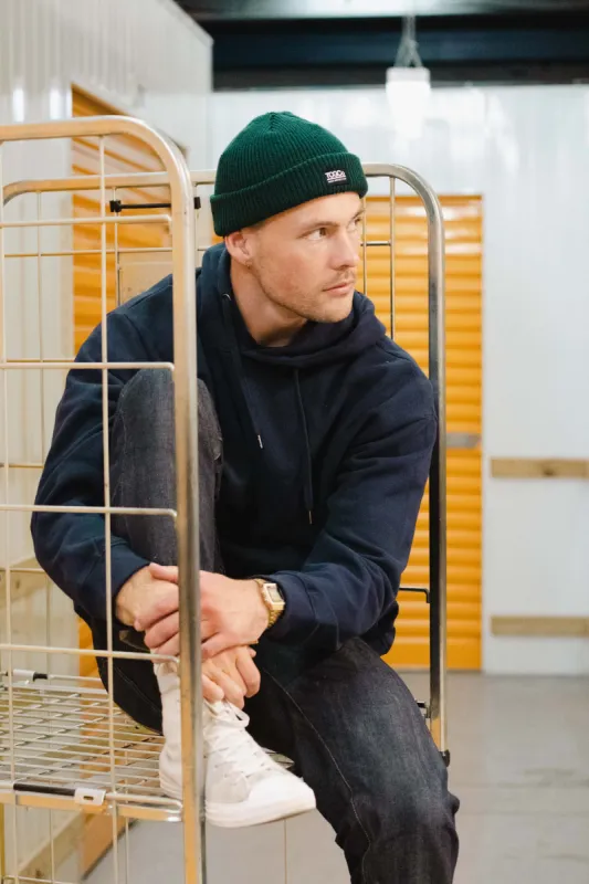 PLAIN DANE NAVY BOX FIT HOODIE - MONOGRAM sold by The Common Good Company