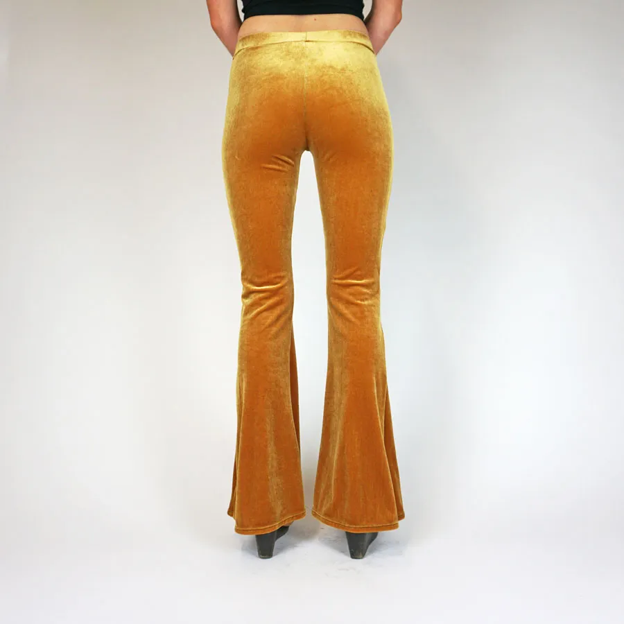 Dark Golden Mustard Plain Velvet Flares sold by Flare Street product image thumbnail 4