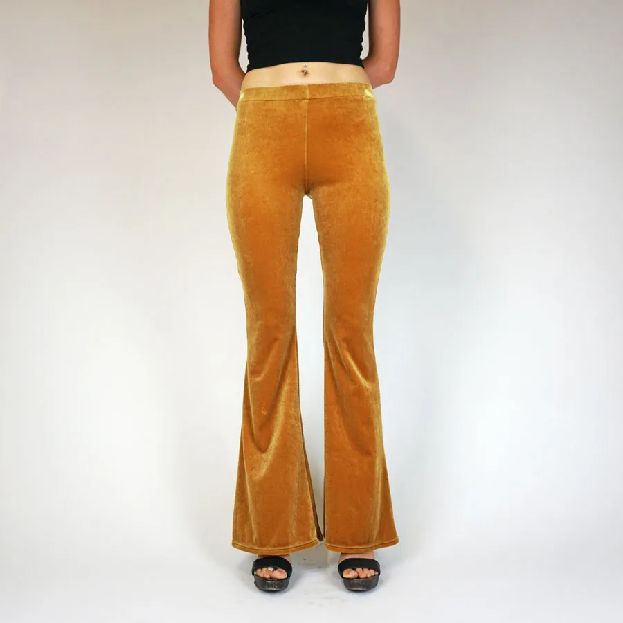 Dark Golden Mustard Plain Velvet Flares sold by Flare Street product image thumbnail 2