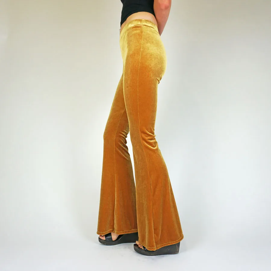 Dark Golden Mustard Plain Velvet Flares sold by Flare Street product image thumbnail 3