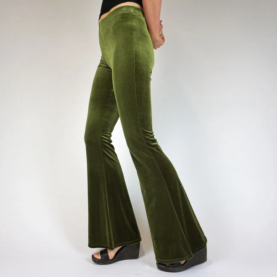 Deep Olive Green Plain Velvet Flares sold by Flare Street product image thumbnail 3