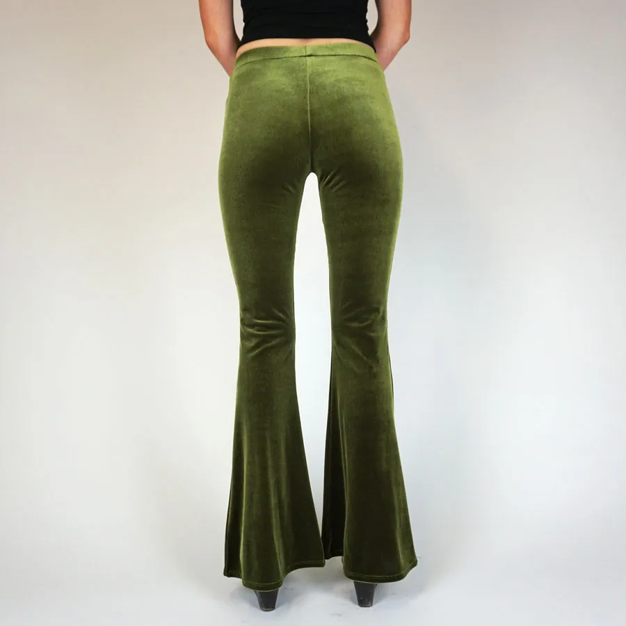 Deep Olive Green Plain Velvet Flares sold by Flare Street product image thumbnail 4