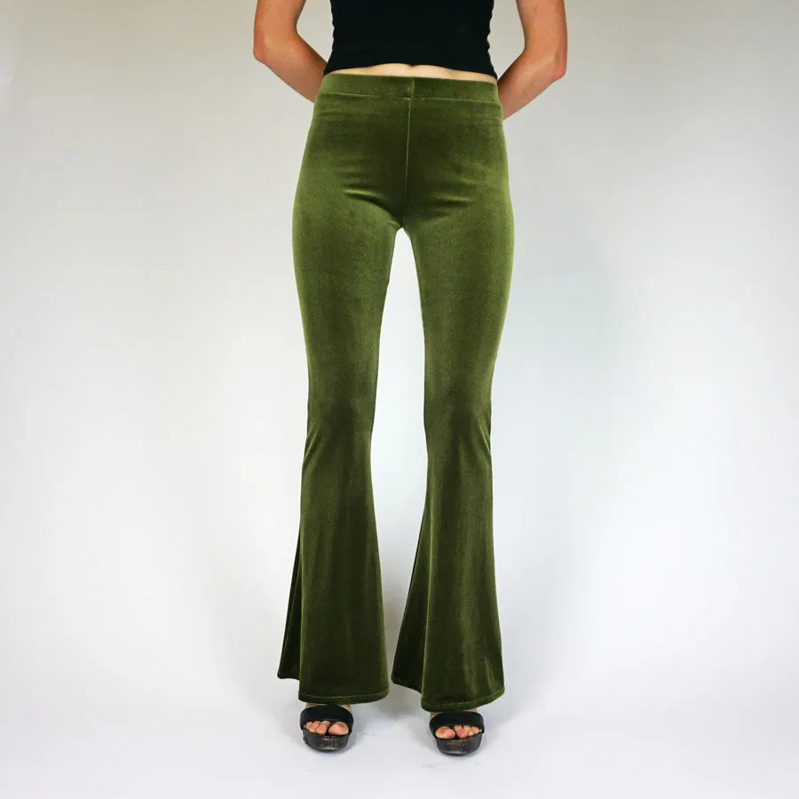 Deep Olive Green Plain Velvet Flares sold by Flare Street product image thumbnail 2