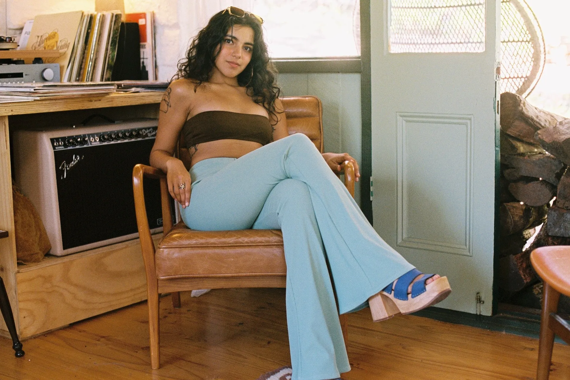 Ribbed Flares in Sage Green- Recycled Fabric sold by Flare Street product image thumbnail 2