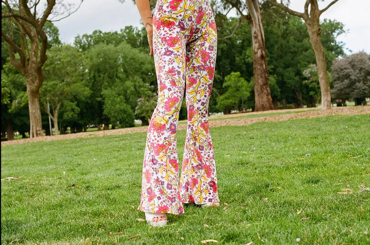 Donyale Flares - Fuschia & Marigold Velvet sold by Flare Street