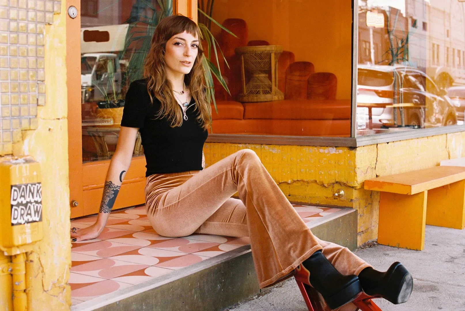 Copper Burnt Orange Plain Velvet Flares sold by Flare Street