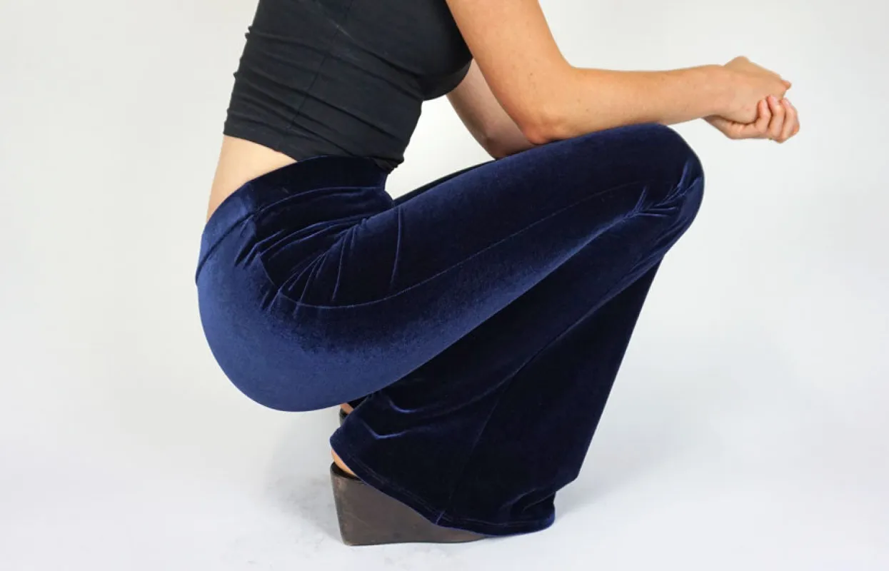 Blue Midnight Plain Velvet Flares sold by Flare Street
