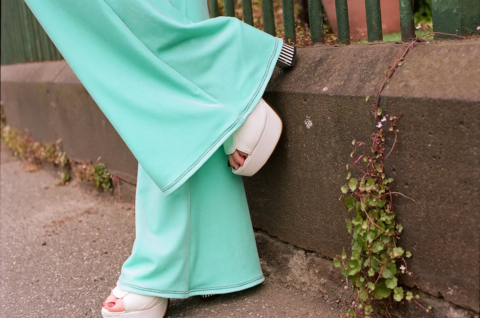 Green Turquoise Velvet Flares sold by Flare Street