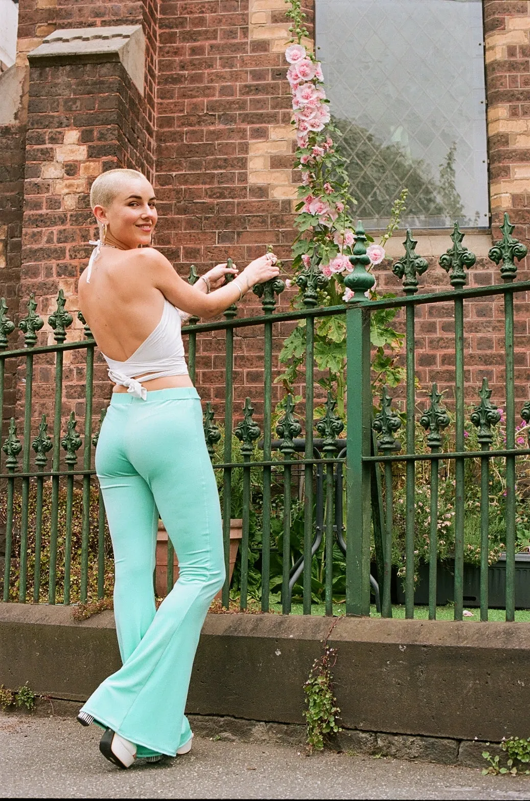 Green Turquoise Velvet Flares sold by Flare Street product image thumbnail 2