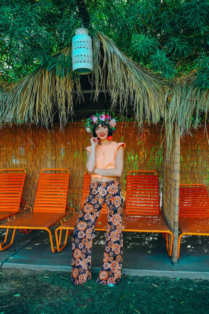 Frida Flora Brown & Pink Wide Leg Flares - Dazey LA & Flare Street Exclusive sold by Flare Street product image thumbnail 2