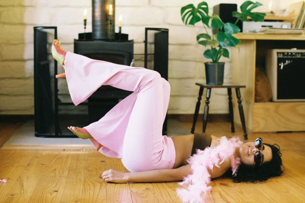 Ribbed Flares in Pink - Recycled Fabric sold by Flare Street