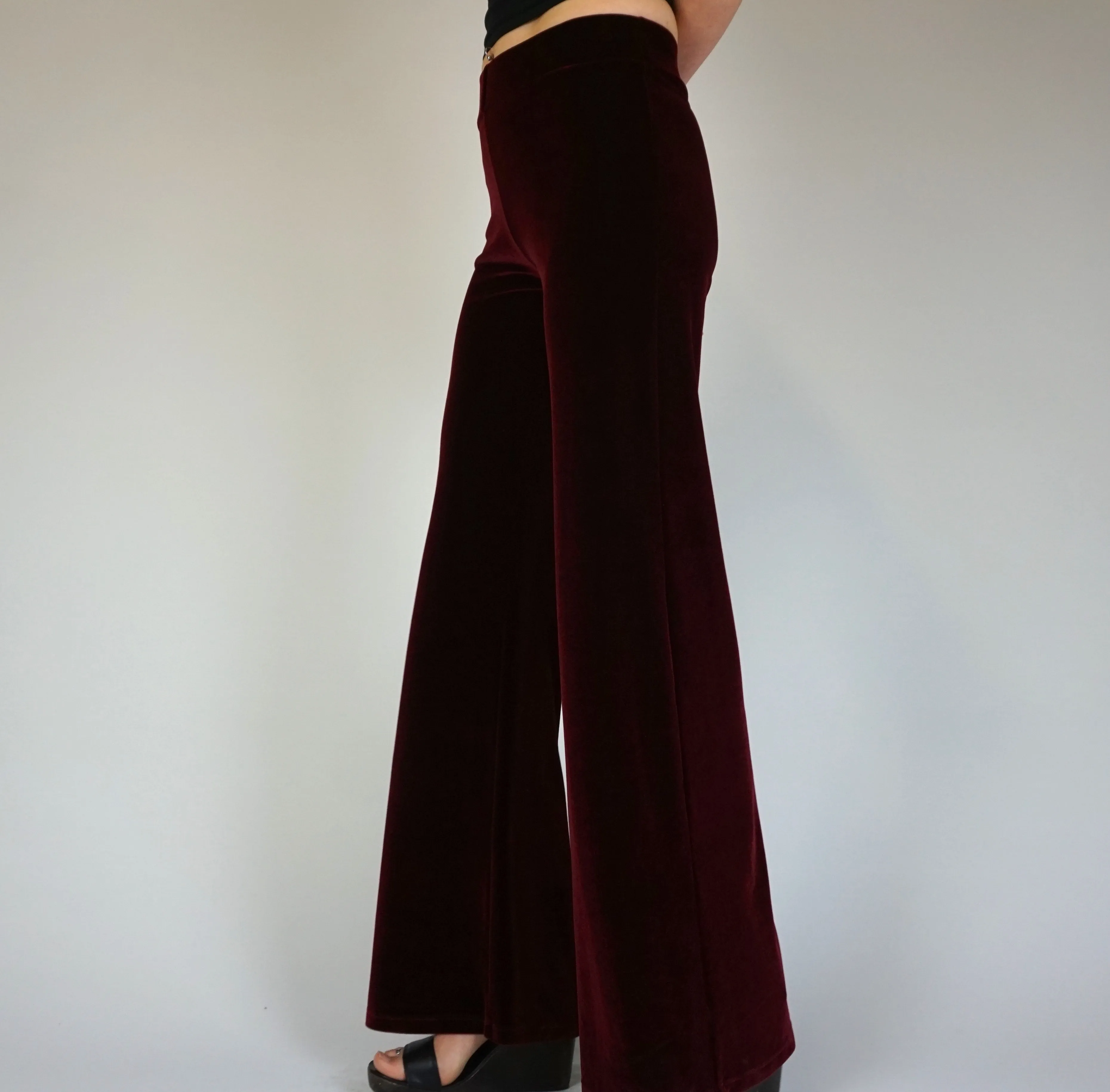 Plain Velvet Flares - Wide Leg Burgundy Plum Wine sold by Flare Street product image thumbnail 3