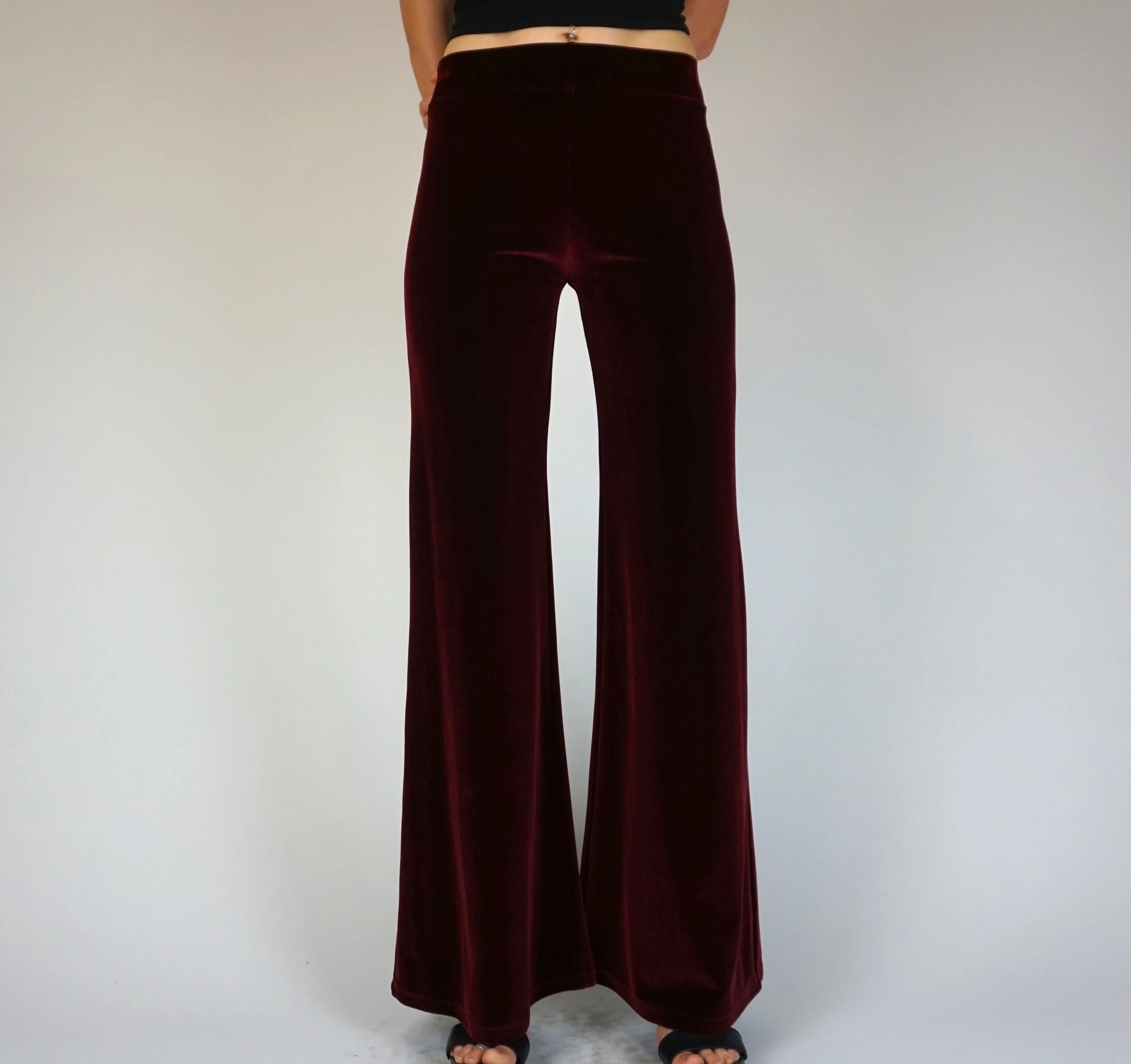 Plain Velvet Flares - Wide Leg Burgundy Plum Wine sold by Flare Street product image thumbnail 2