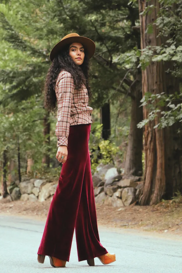 Plain Velvet Flares - Wide Leg Burgundy Plum Wine sold by Flare Street product image thumbnail 5