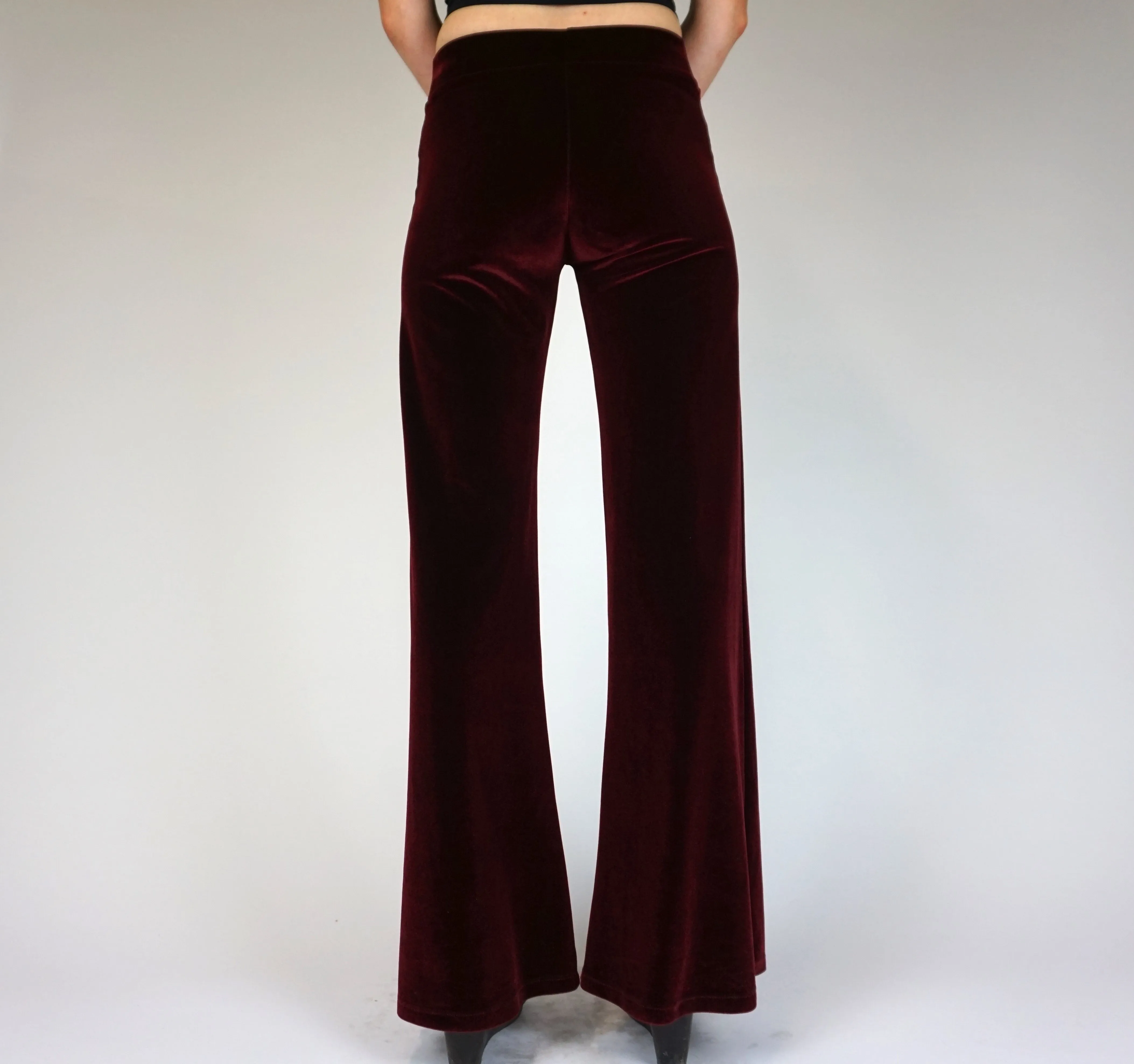 Plain Velvet Flares - Wide Leg Burgundy Plum Wine sold by Flare Street product image thumbnail 4