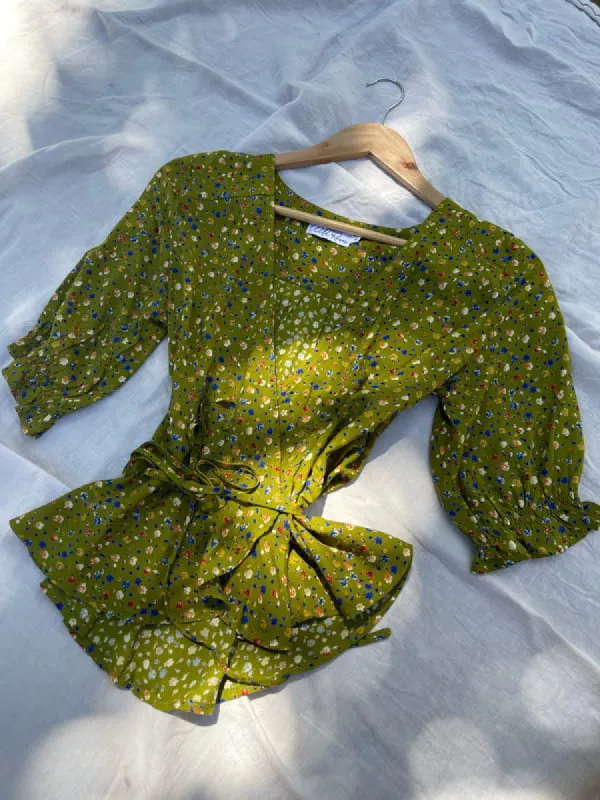 Lia Moss Green Wrap Top sold by All the Wild Roses