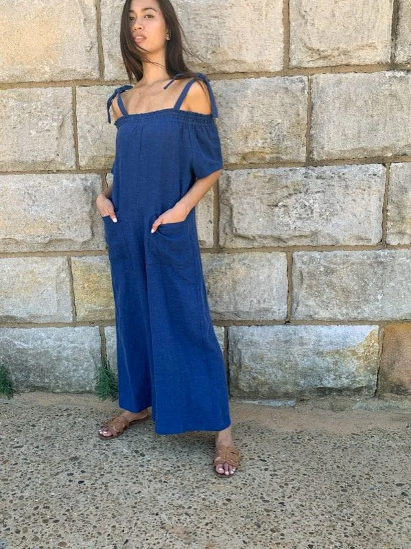 Tia Indigo Linen Jumpsuit sold by All the Wild Roses