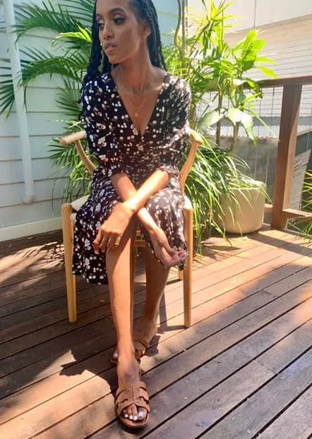 Lia Black Print Midi Wrap Dress sold by All the Wild Roses product image thumbnail 2