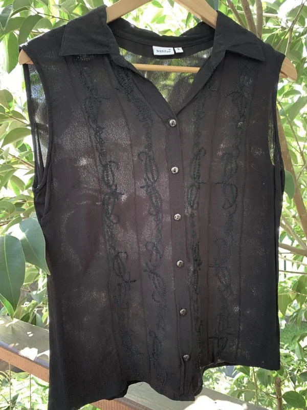 Vintage Black Embroidered Sleeveless Blouse sold by All the Wild Roses product image thumbnail 2