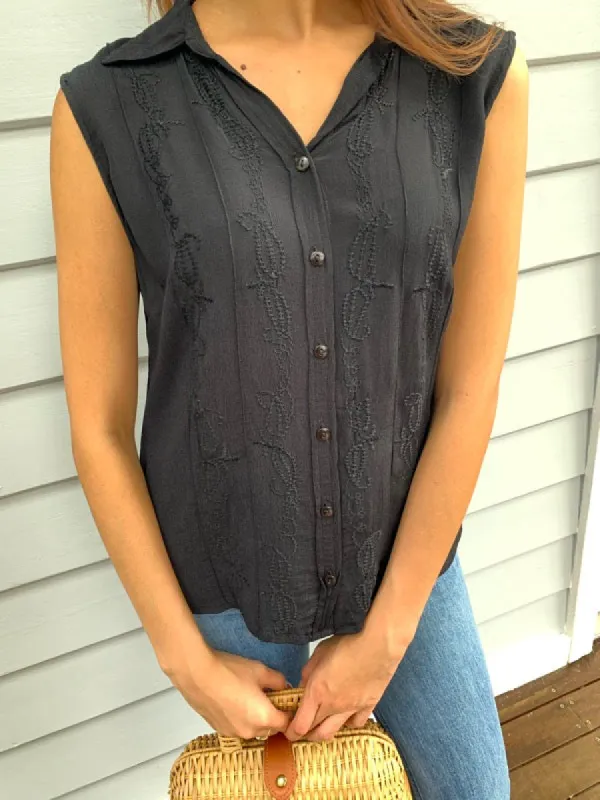 Vintage Black Embroidered Sleeveless Blouse sold by All the Wild Roses
