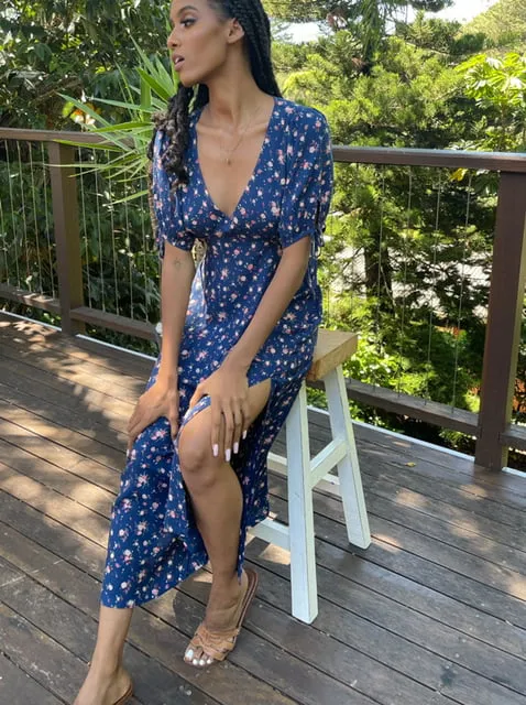 Dylan Blue Vintage Floral Midi Dress sold by All the Wild Roses