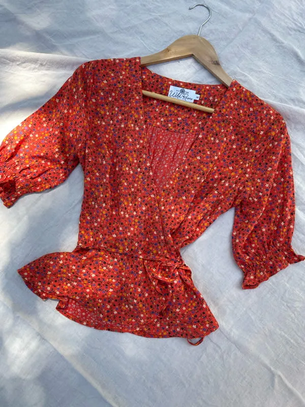 Lia Spiced Red Wrap Blouse sold by All the Wild Roses