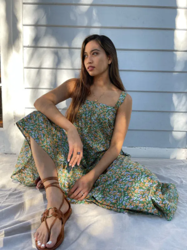 Arabella Green Vintage Floral Cotton Dress sold by All the Wild Roses