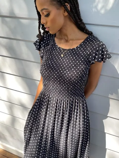 Bridie Black Polka-Dot Midi Dress sold by All the Wild Roses
