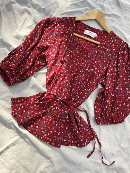 Melia Red Floral Wrap Blouse sold by All the Wild Roses