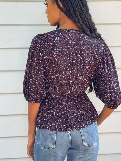 Melia Red Floral Wrap Blouse sold by All the Wild Roses product image thumbnail 4