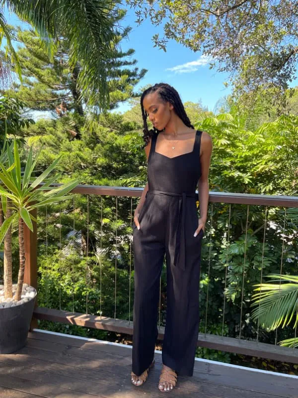 Roma Linen Black Jumpsuit sold by All the Wild Roses