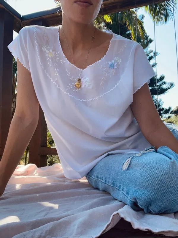 Vintage White Embroidered Top sold by All the Wild Roses