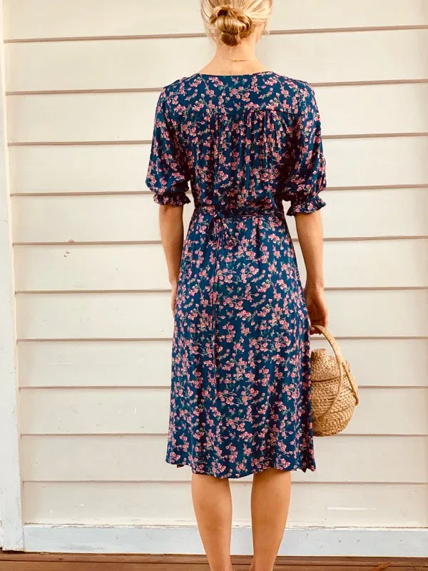 Lia Navy Blue Floral Midi Wrap Dress sold by All the Wild Roses product image thumbnail 5