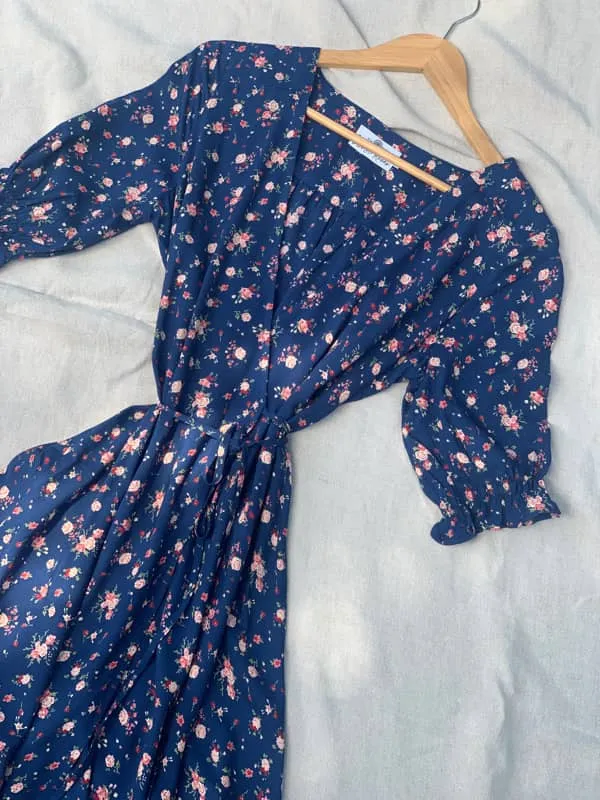 Lia Navy Blue Floral Midi Wrap Dress sold by All the Wild Roses product image thumbnail 4