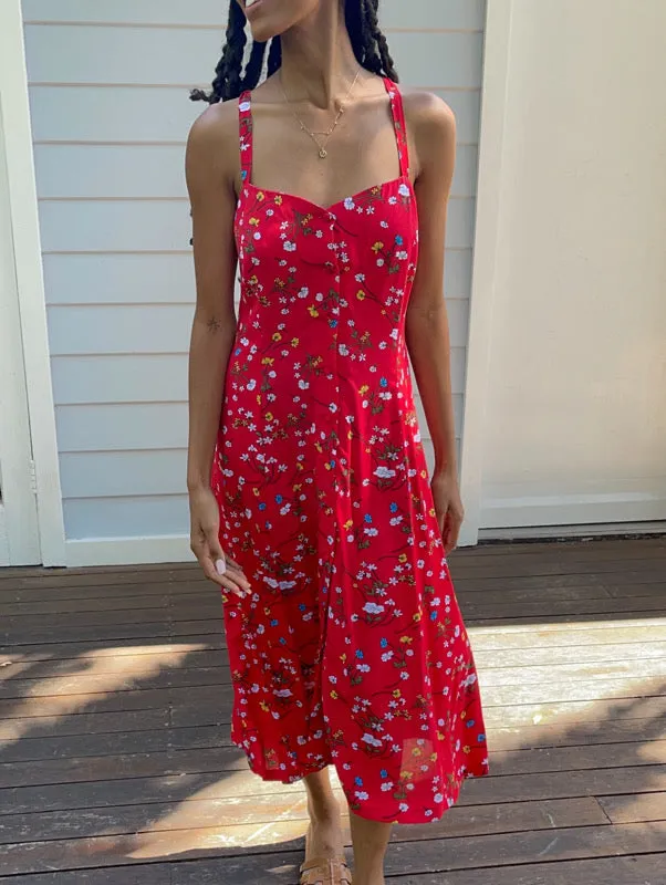 Nila Red Floral Dress sold by All the Wild Roses