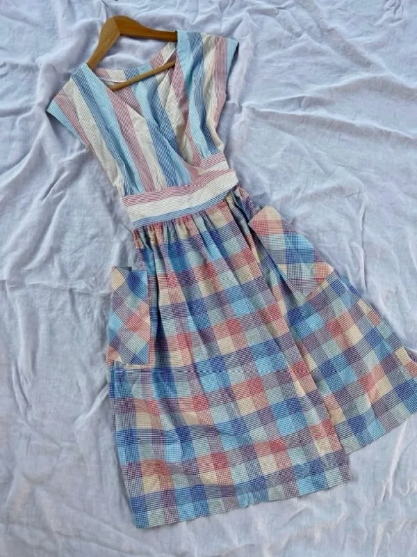 Seersucker Gingham Wrap Cotton Dress sold by All the Wild Roses