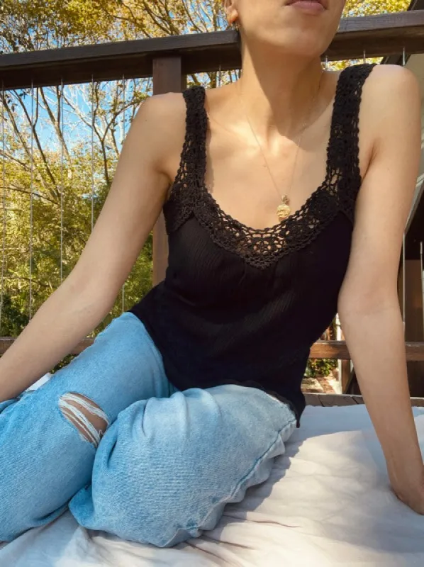 Vintage Black Crochet & Cotton Camisole sold by All the Wild Roses