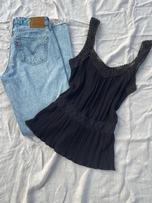 Vintage Black Crochet & Cotton Camisole sold by All the Wild Roses product image thumbnail 2