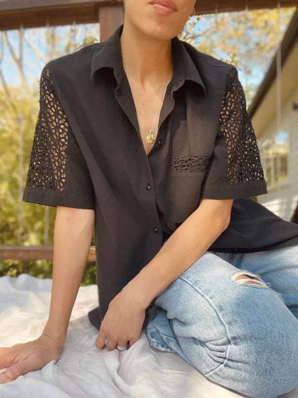 Vintage Black Cotton Embroidered Shirt sold by All the Wild Roses