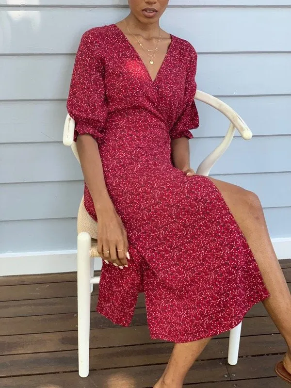 Lia Red Clay Vintage Floral Wrap Dress sold by All the Wild Roses product image thumbnail 2