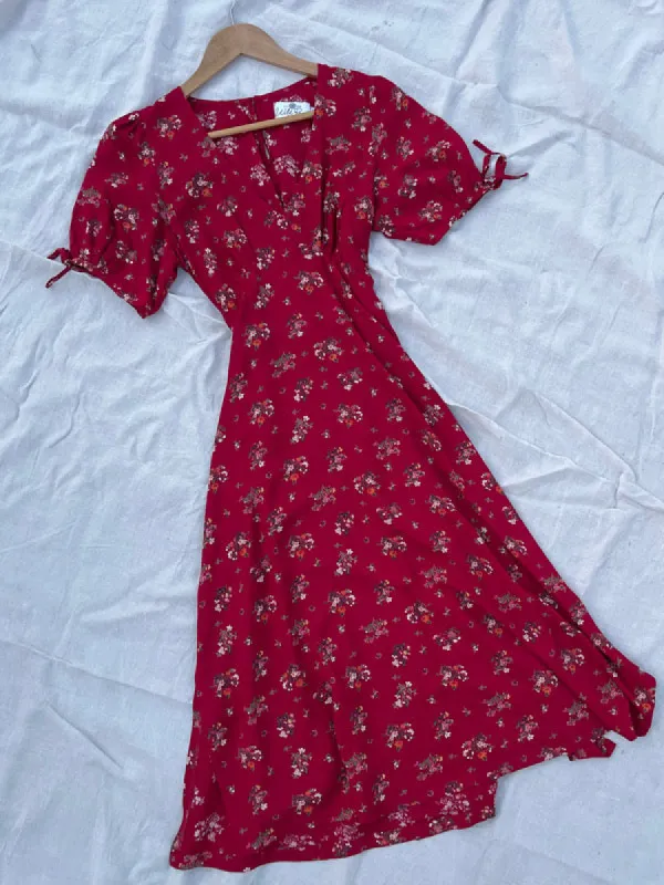 Dylan Red Floral Midi Dress sold by All the Wild Roses