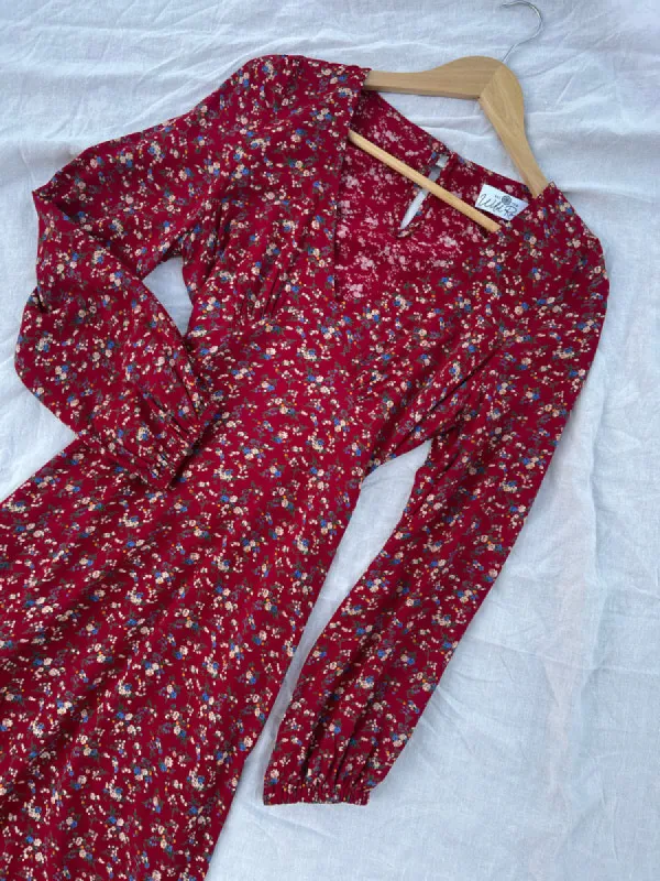 Frankie Red Floral Midi Long Sleeved Dress sold by All the Wild Roses