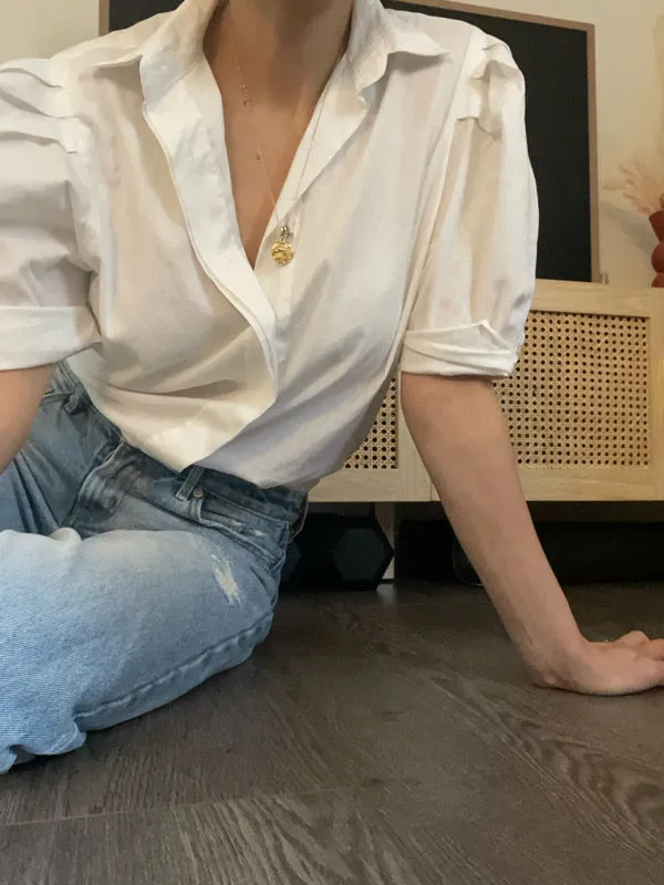 Vintage White Embroidered Cotton Short-Sleeved Blouse sold by All the Wild Roses