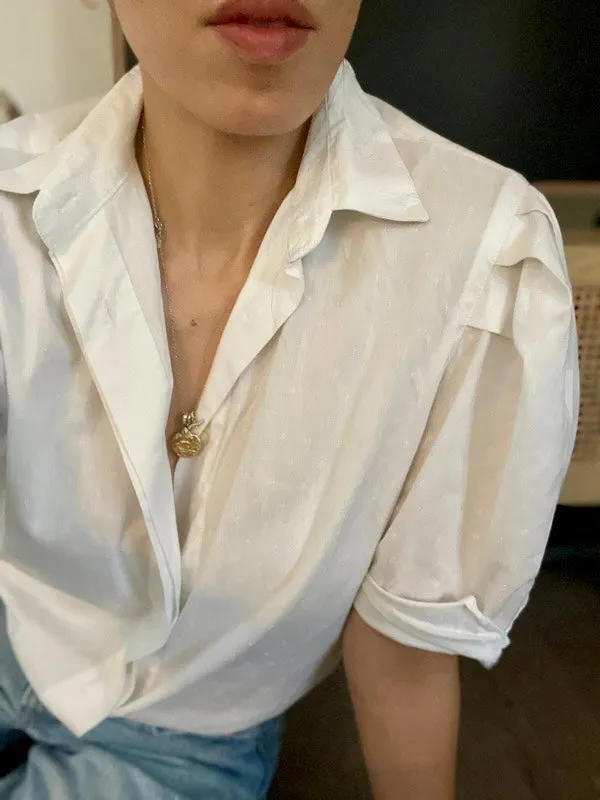 Vintage White Embroidered Cotton Short-Sleeved Blouse sold by All the Wild Roses product image thumbnail 4