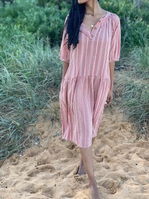 Talia Short Sleeve Gingham Dress sold by All the Wild Roses